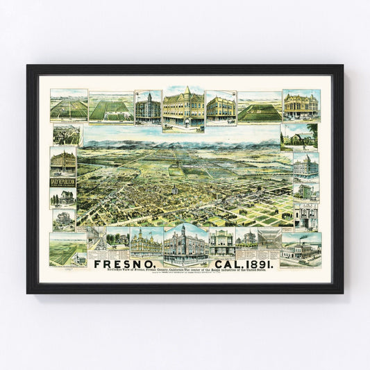 vintage map of Fresno, California, 1891