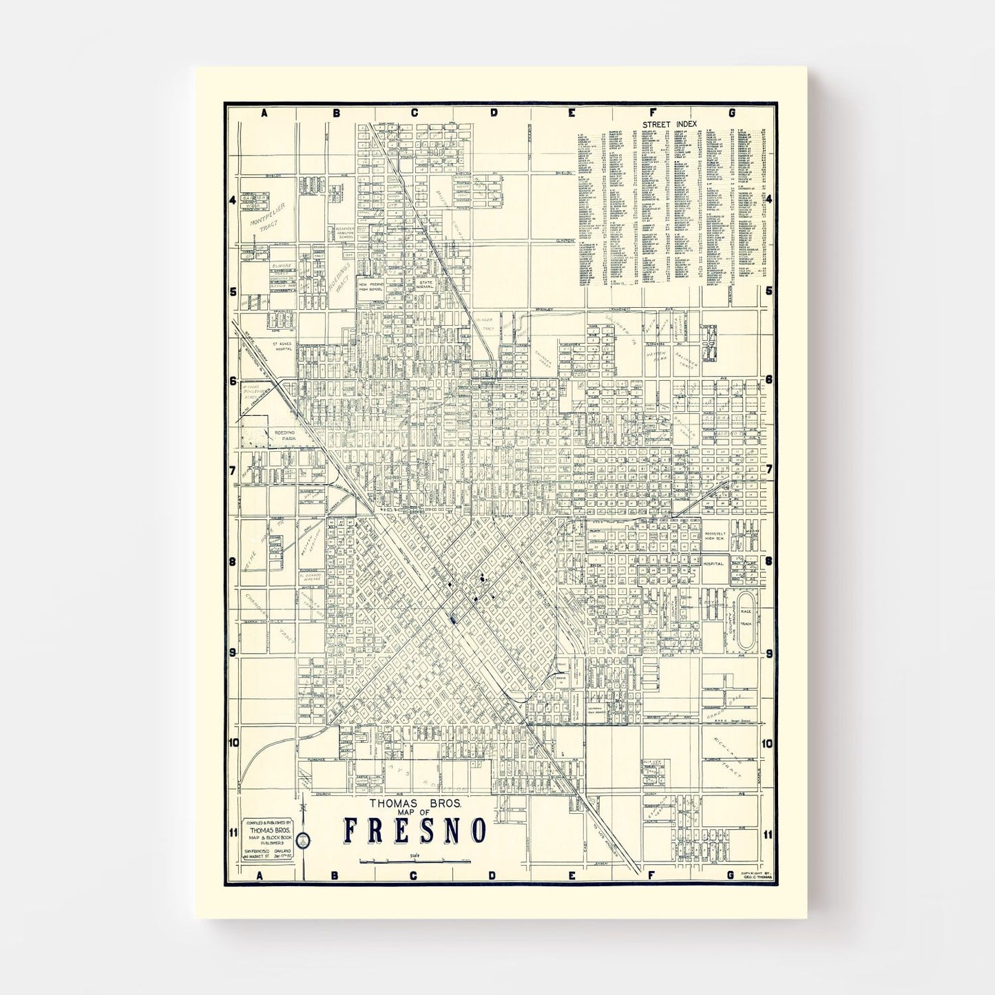 Vintage Map of Fresno, California, 1920