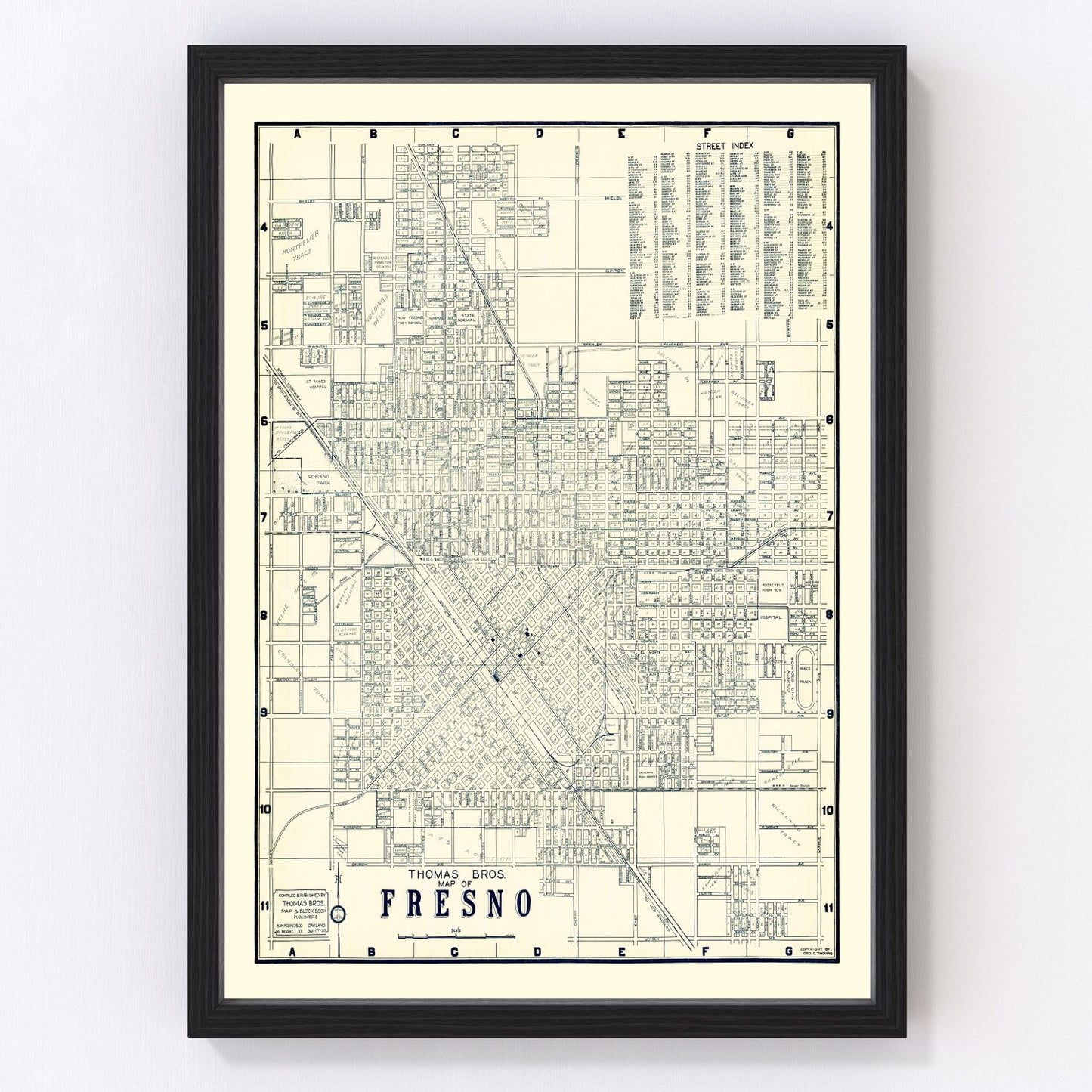 vintage map of Fresno, California, 1920
