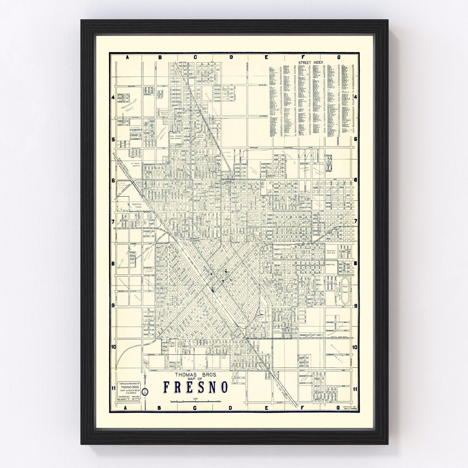 vintage map of Fresno, California, 1920