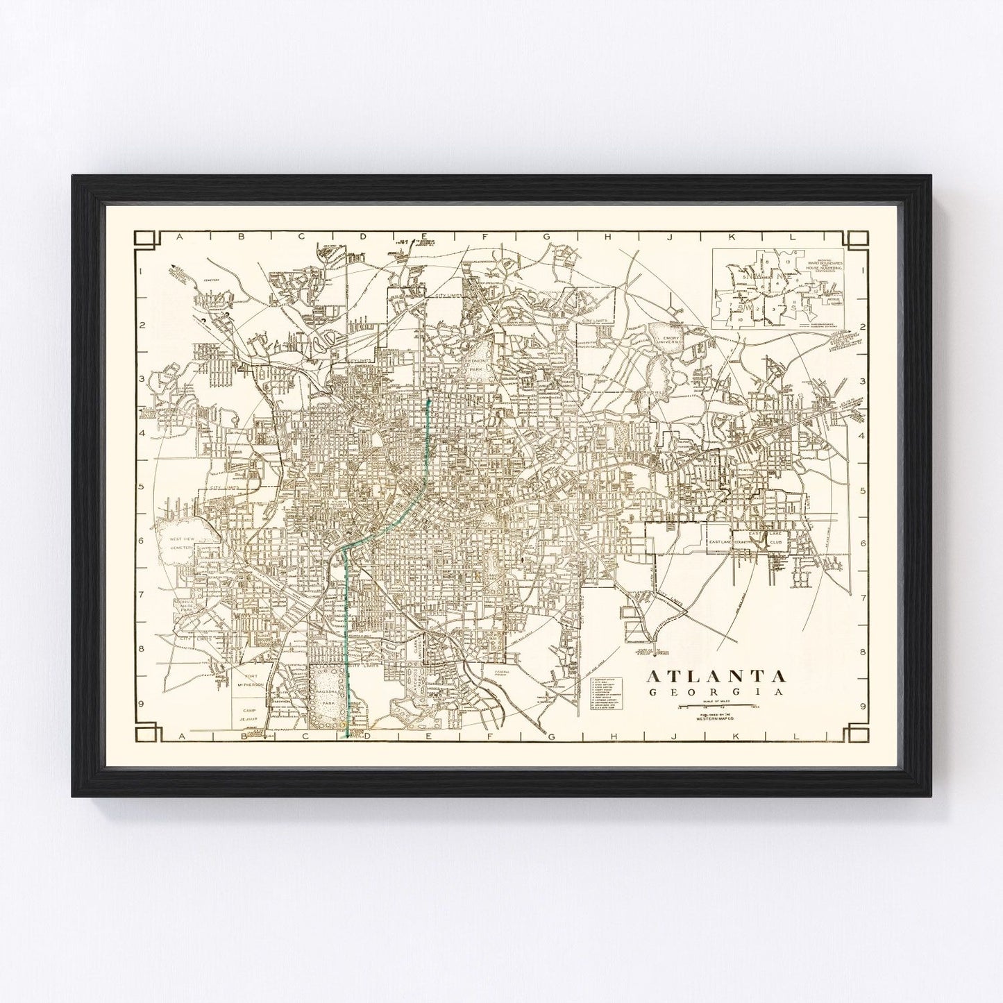 vintage map of Atlanta, Georgia, 1931, New South capital Depression era