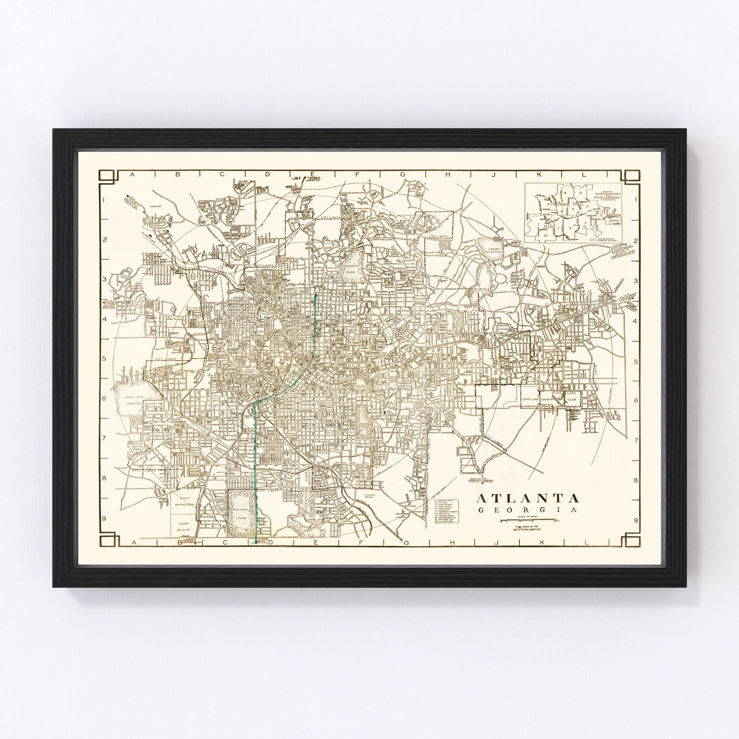 vintage map of Atlanta, Georgia, 1931, New South capital Depression era