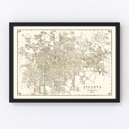 vintage map of Atlanta, Georgia, 1931, New South capital Depression era