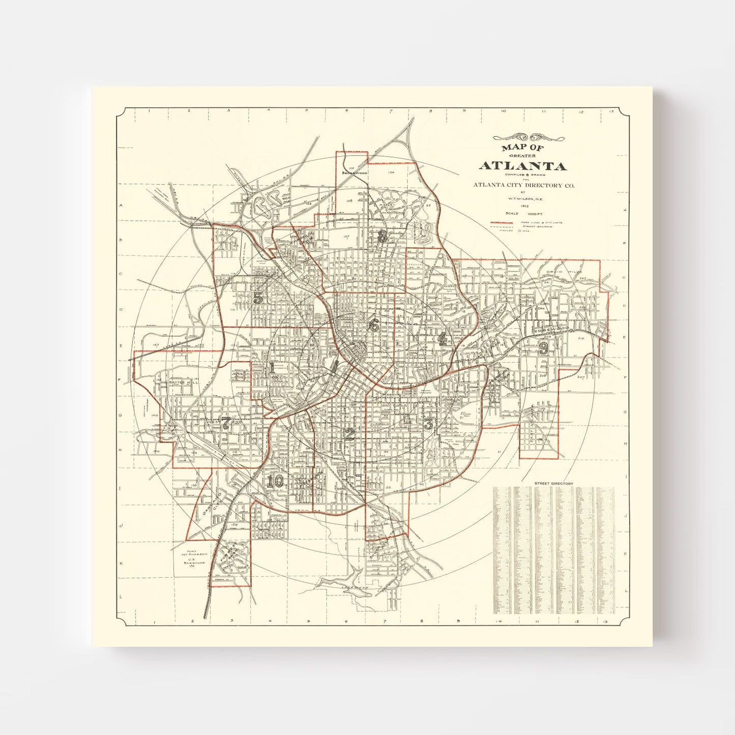 Vintage Map of Atlanta, Georgia, 1912