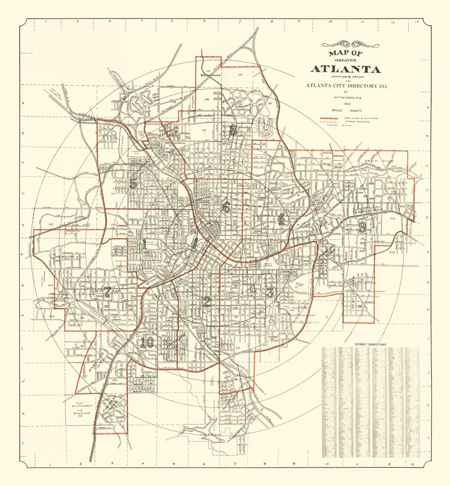 Vintage Map of Atlanta, Georgia, 1912