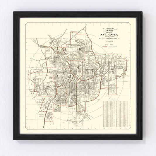 vintage map of Atlanta, Georgia, 1912, Progressive Era streetcar city