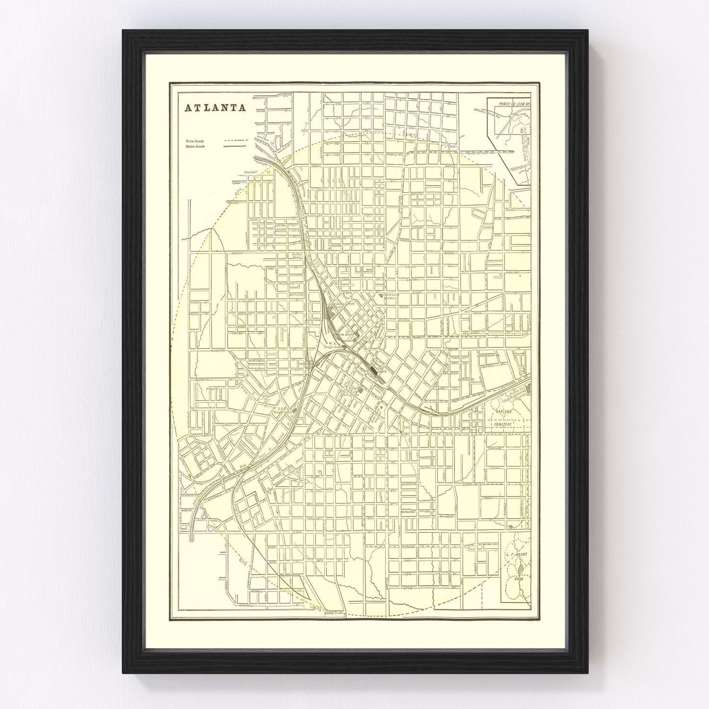Vintage map of Atlanta, Georgia post-Reconstruction city, 1892