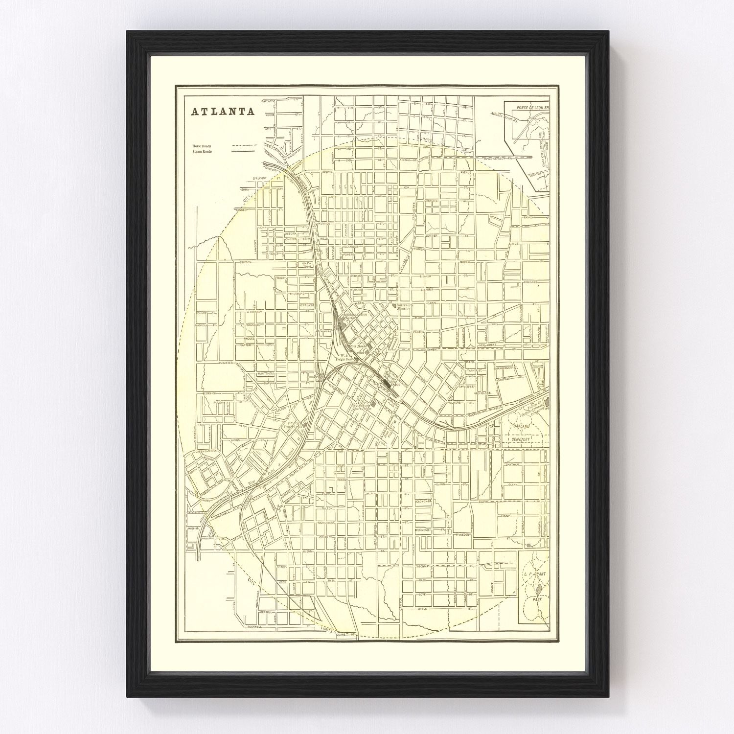 Vintage map of Atlanta, Georgia post-Reconstruction city, 1892