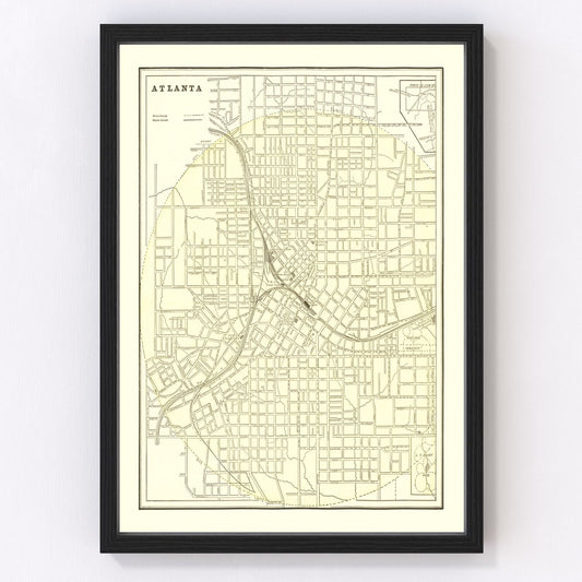 Vintage map of Atlanta, Georgia post-Reconstruction city, 1892