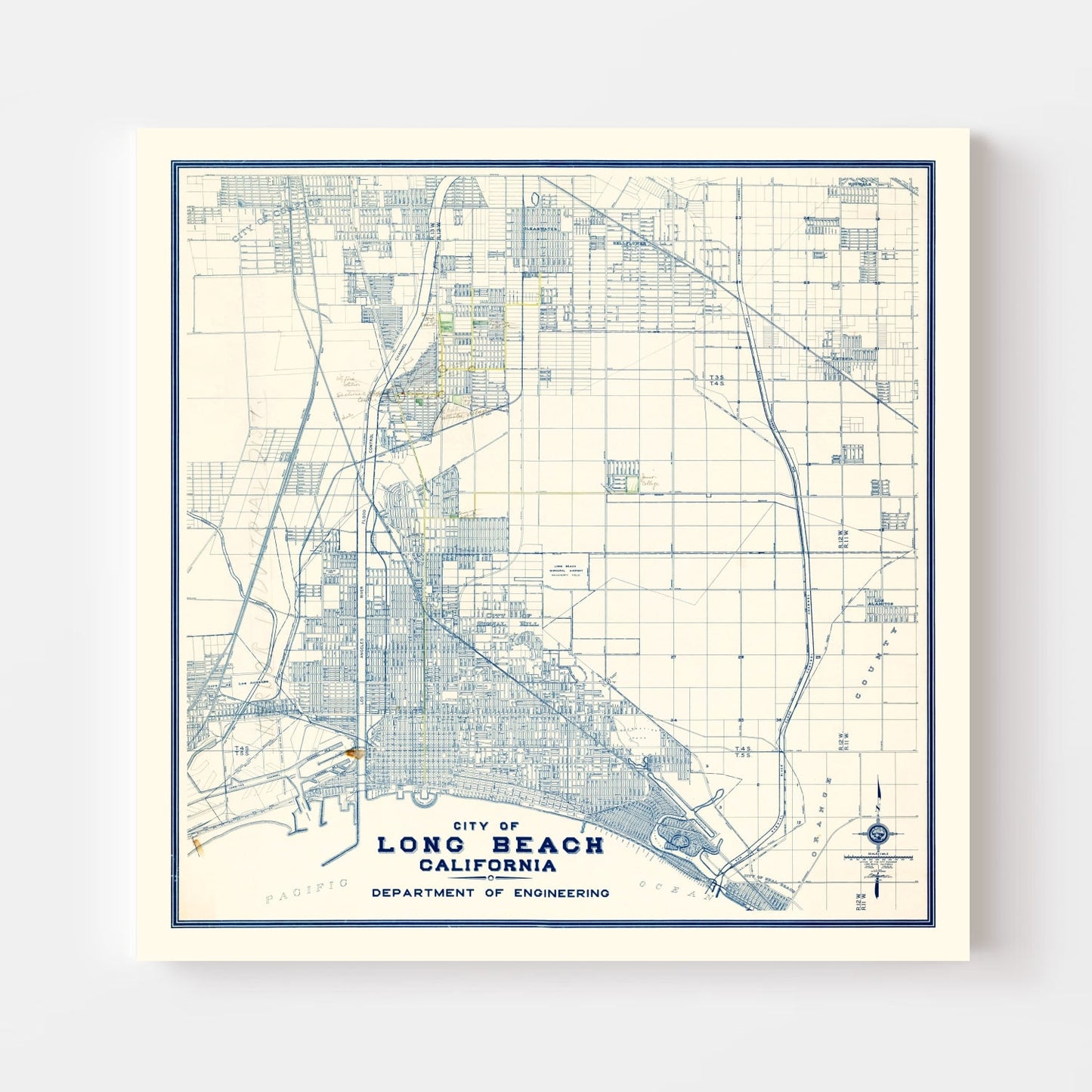 Vintage Map of Long Beach, California, 1935