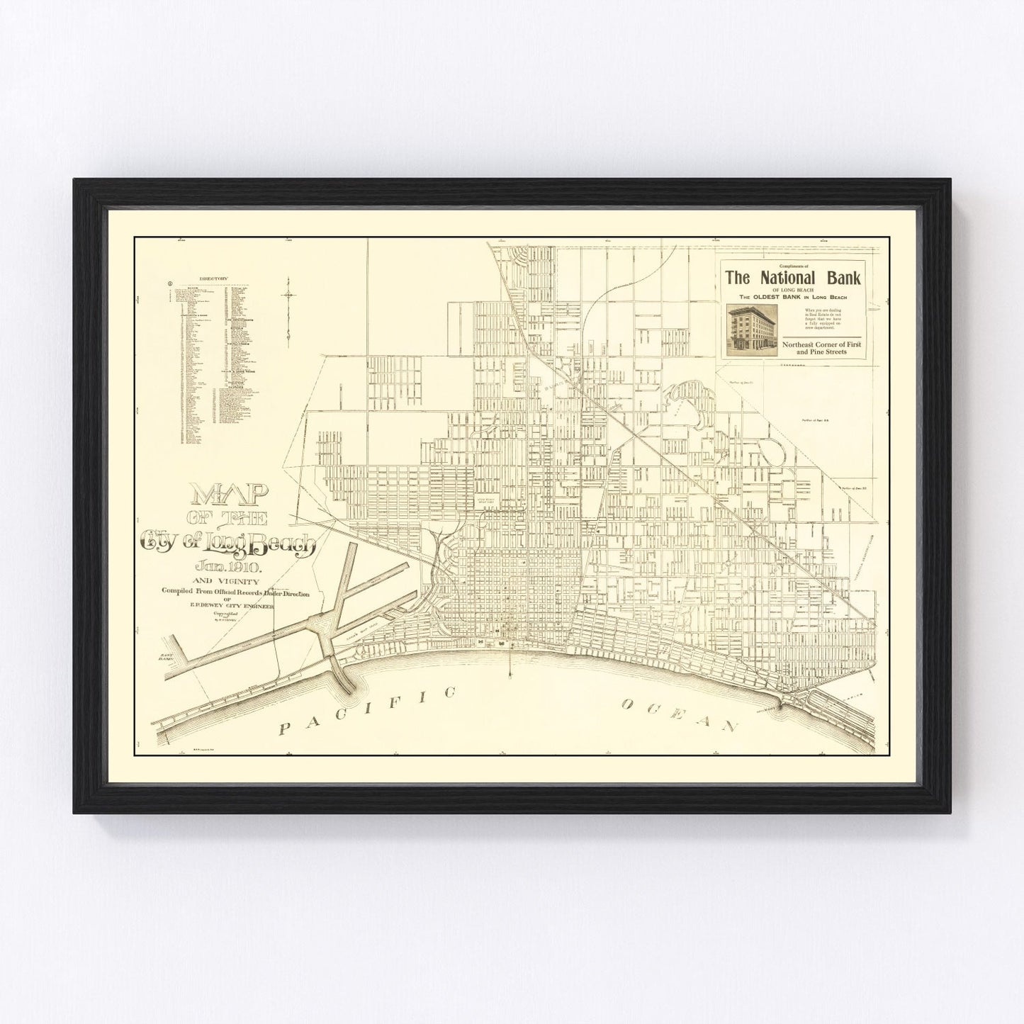 vintage map of Long Beach, California, 1910
