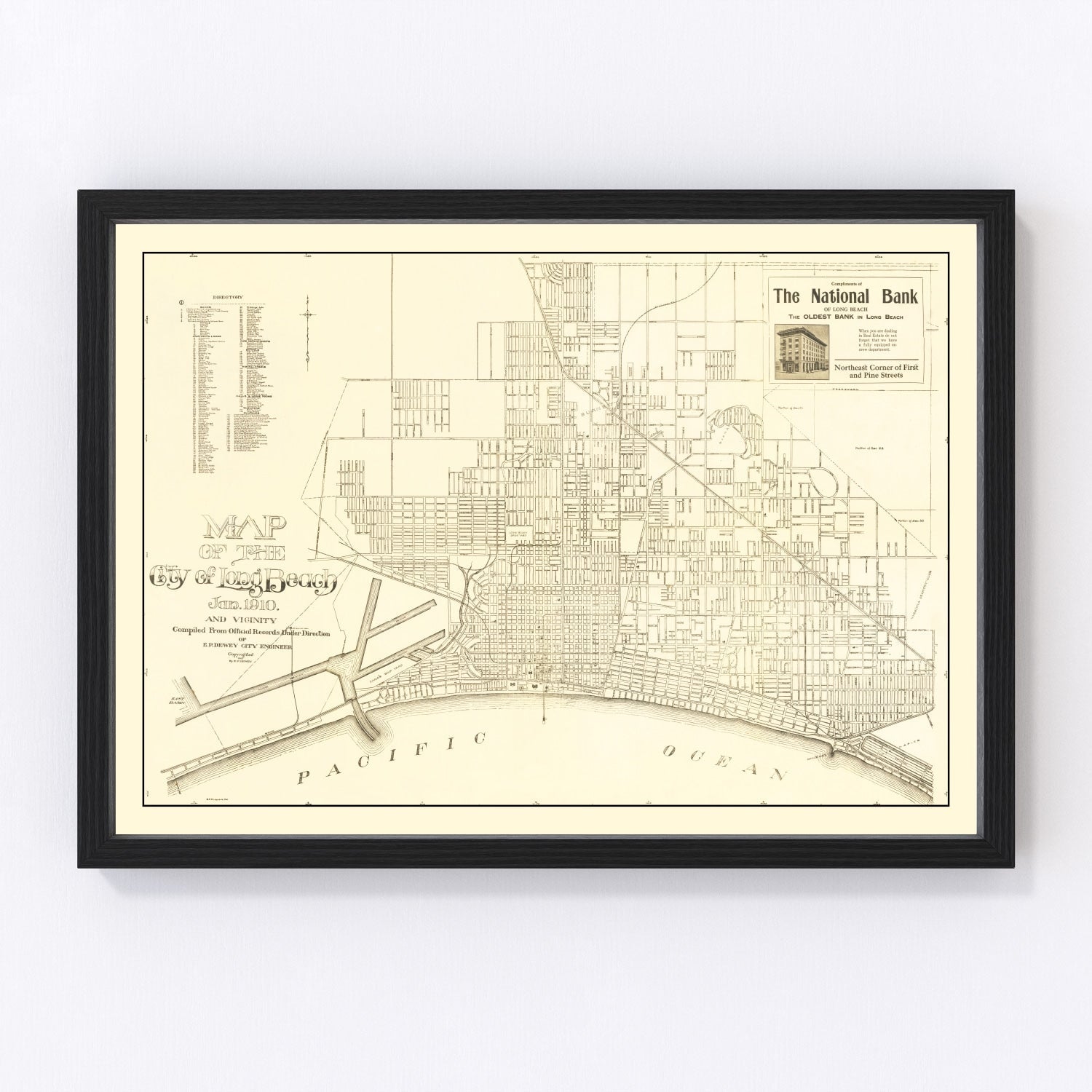 vintage map of Long Beach, California, 1910