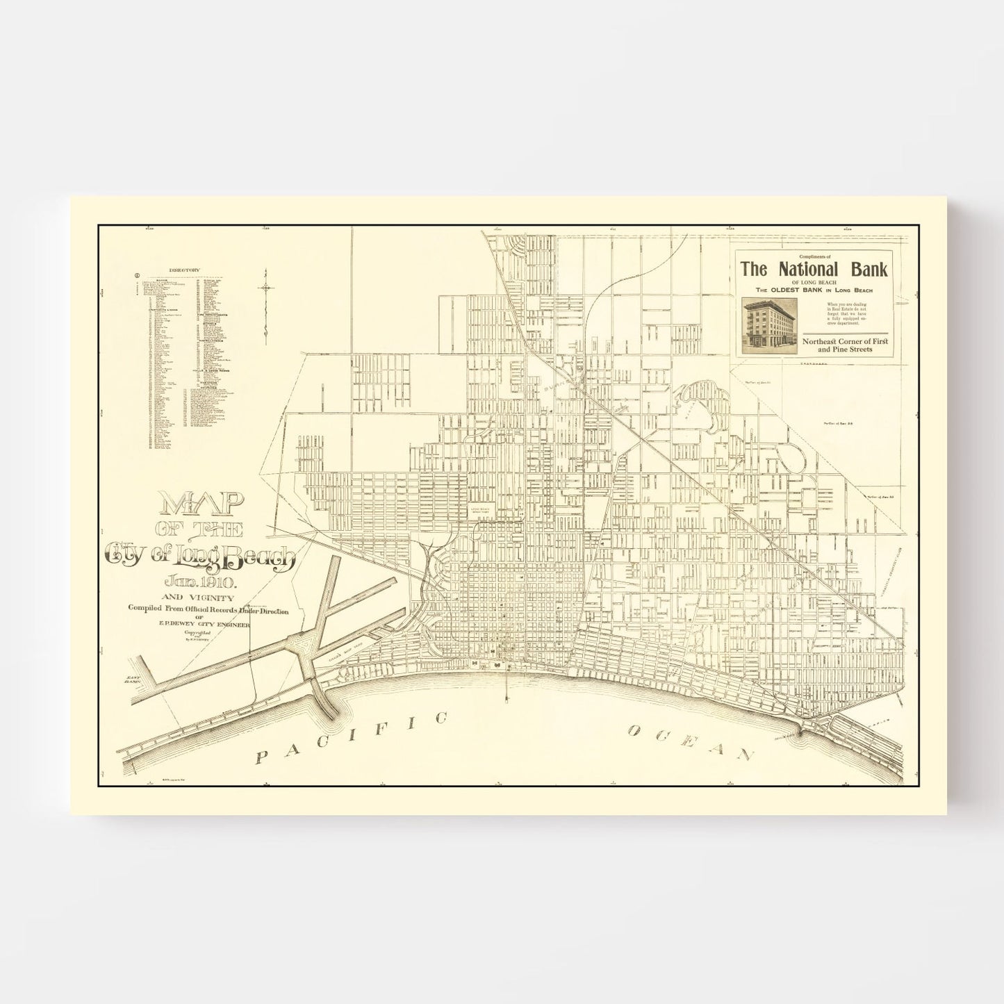 Vintage Map of Long Beach, California, 1910