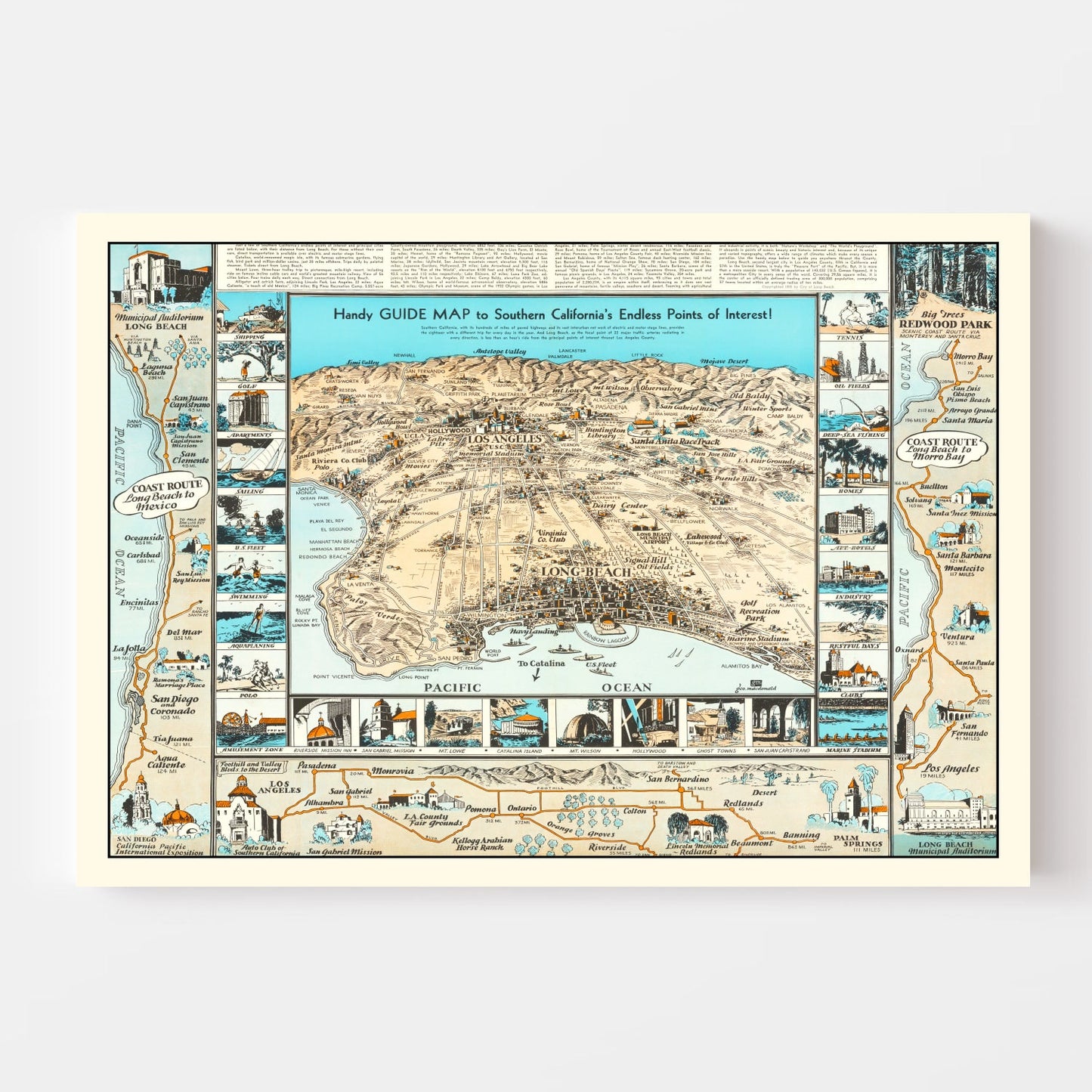 Vintage Map of Long Beach, California, 1936