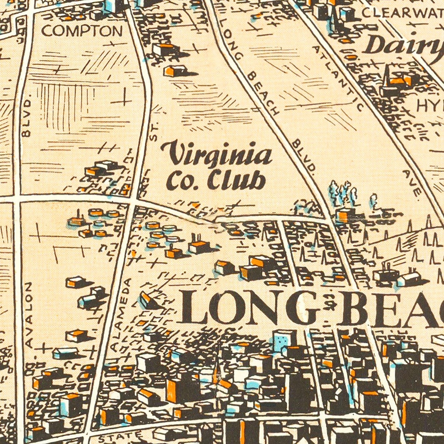 Vintage Map of Long Beach, California, 1936