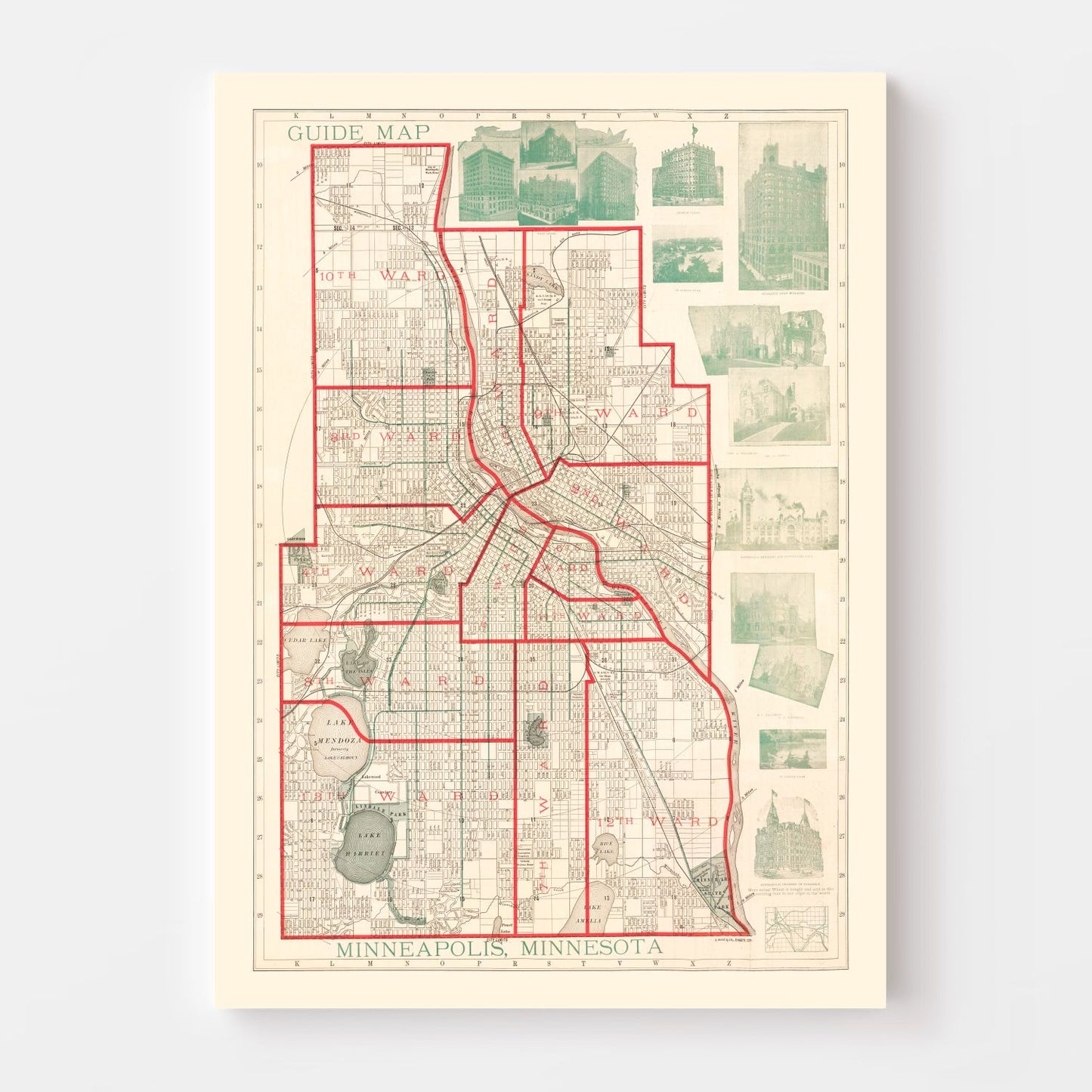 Vintage Map of Minneapolis, Minnesota, 1891 II