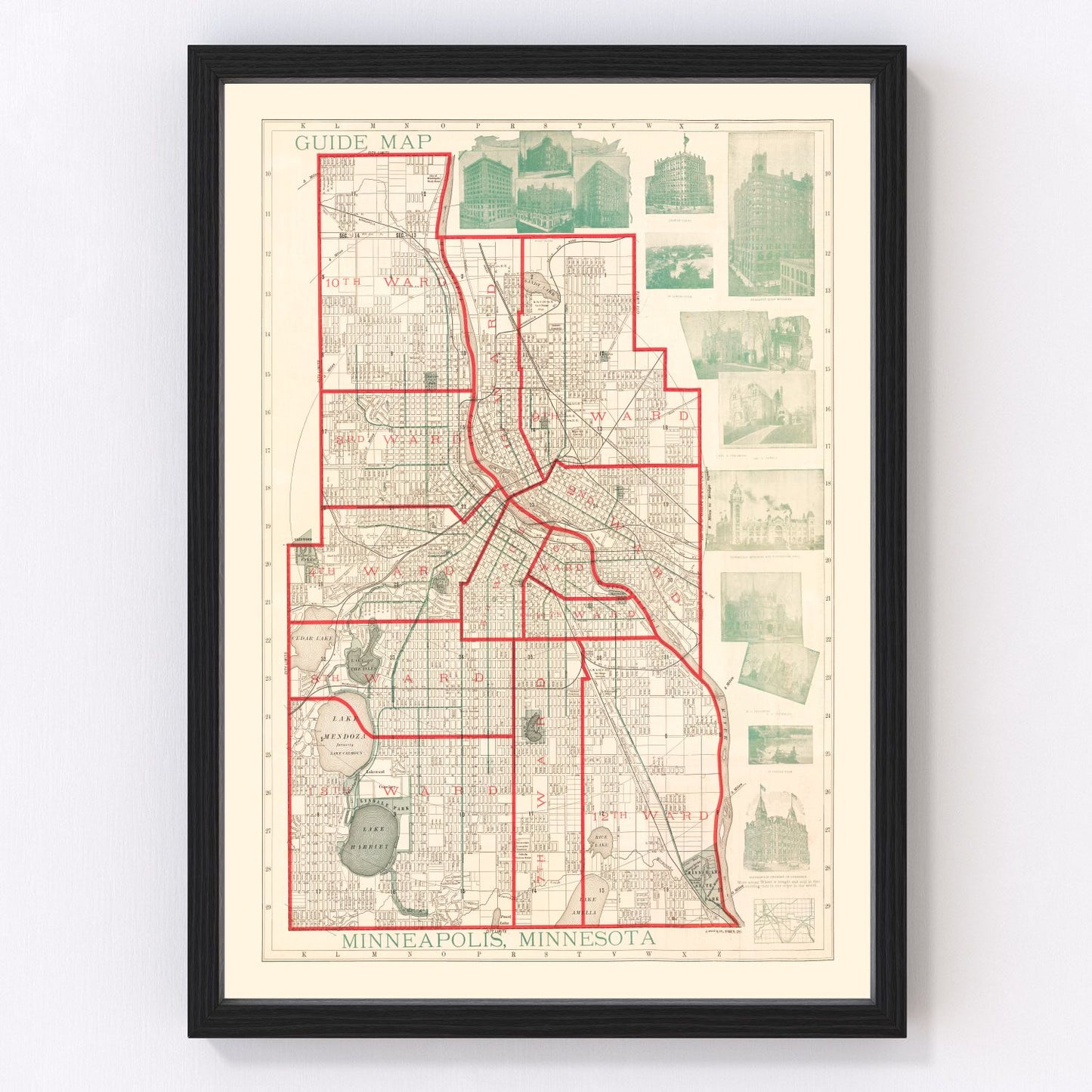 vintage map of Minneapolis, Minnesota, 1891