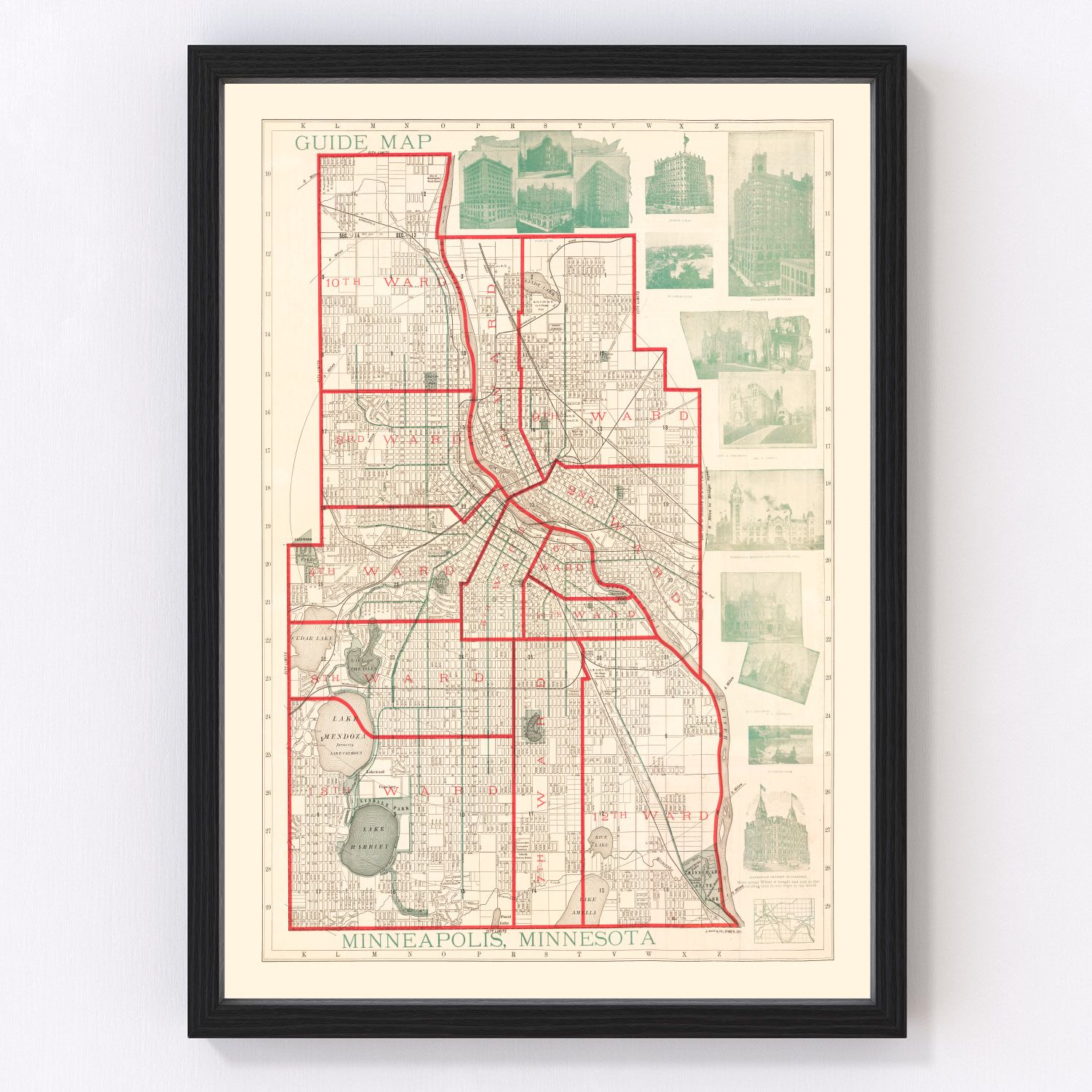 vintage map of Minneapolis, Minnesota, 1891
