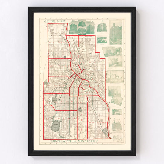 vintage map of Minneapolis, Minnesota, 1891