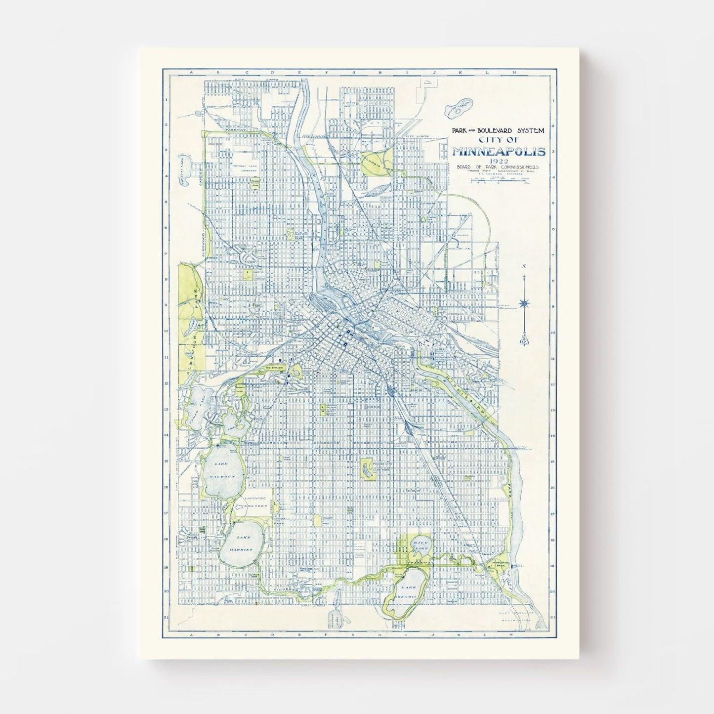Vintage Map of Minneapolis, Minnesota, 1922