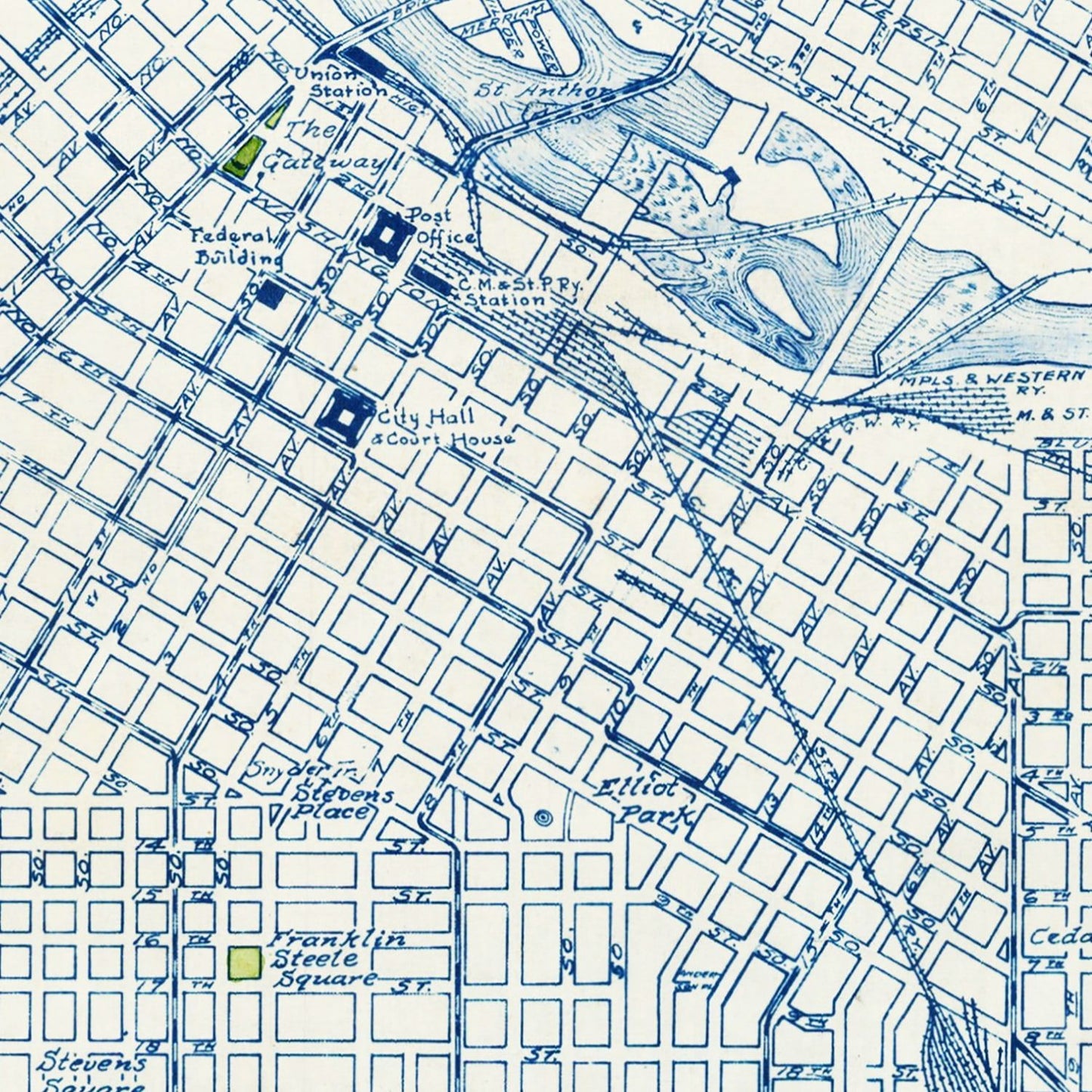 Vintage Map of Minneapolis, Minnesota, 1922