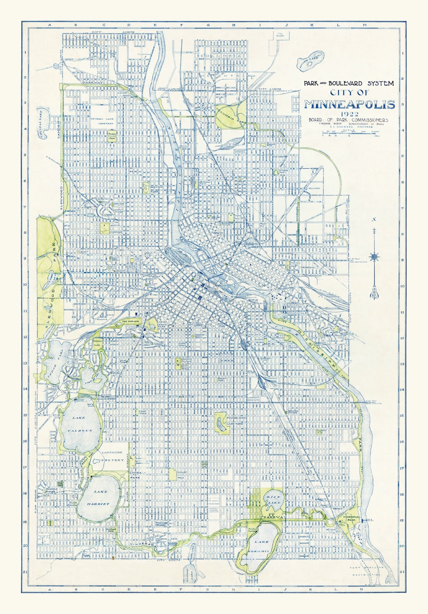 Vintage Map of Minneapolis, Minnesota, 1922