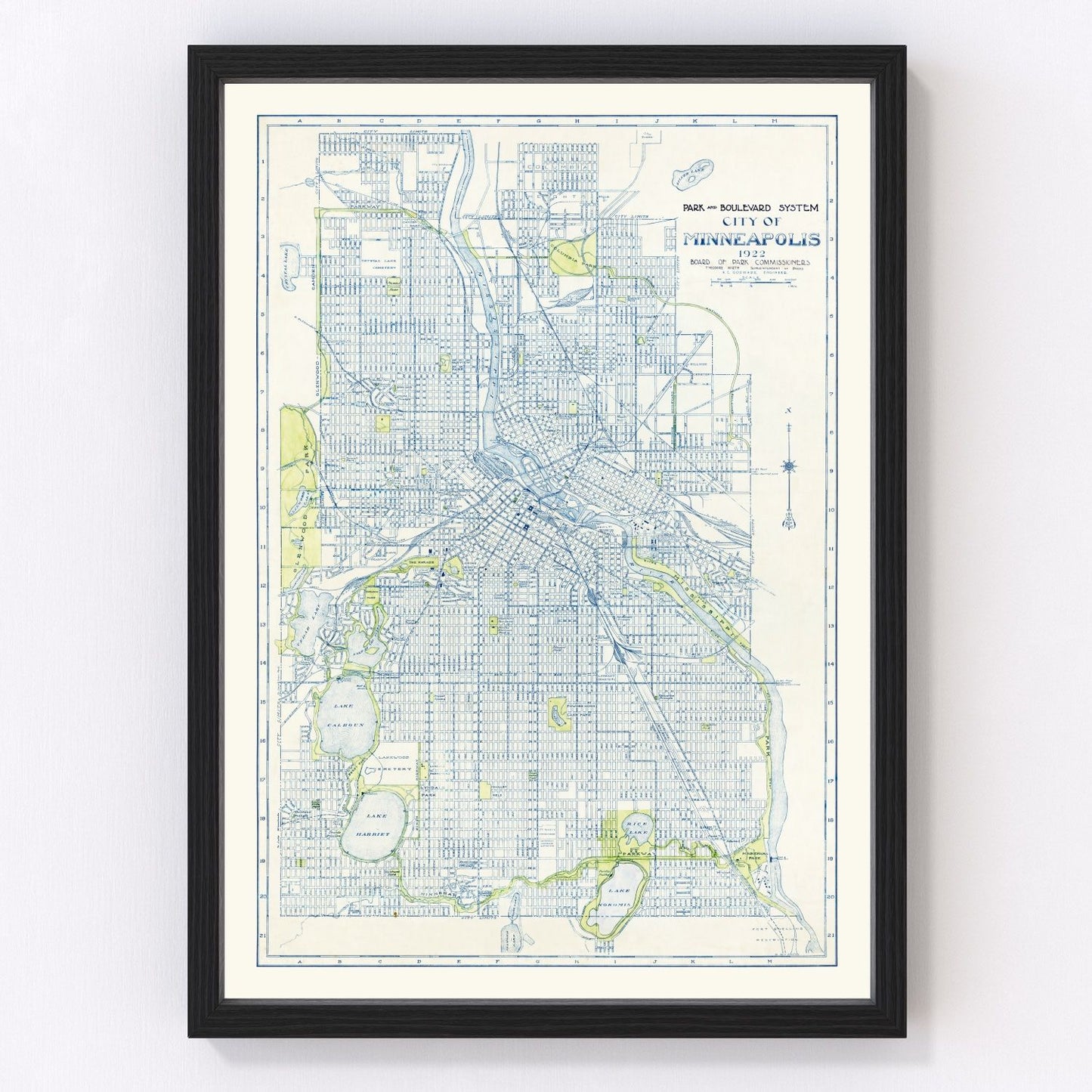 vintage map of Minneapolis, Minnesota, 1922