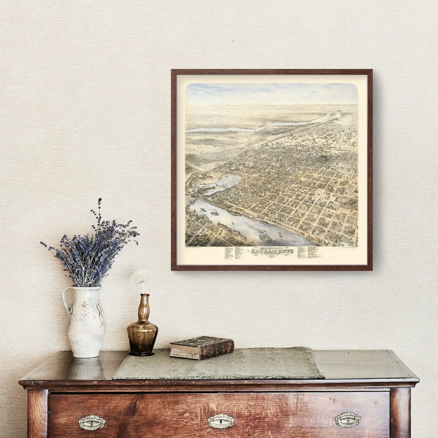 Vintage Map of Sacramento, California, 1870