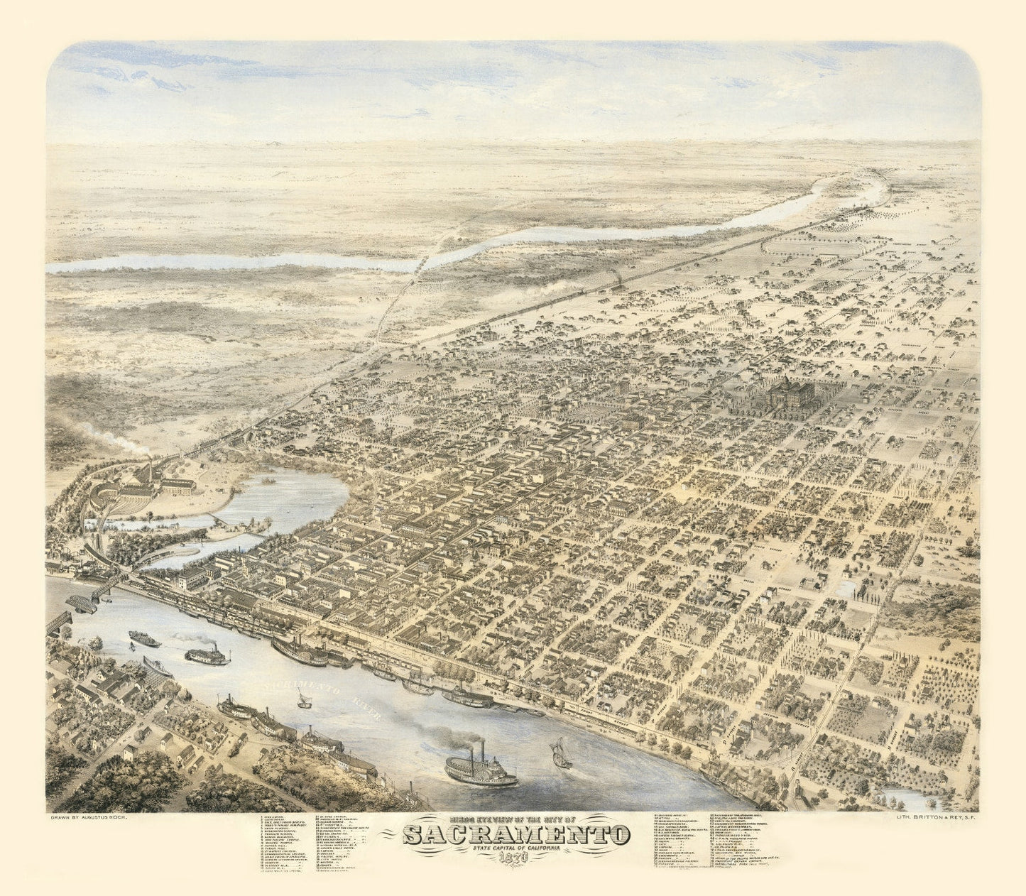 Vintage Map of Sacramento, California, 1870