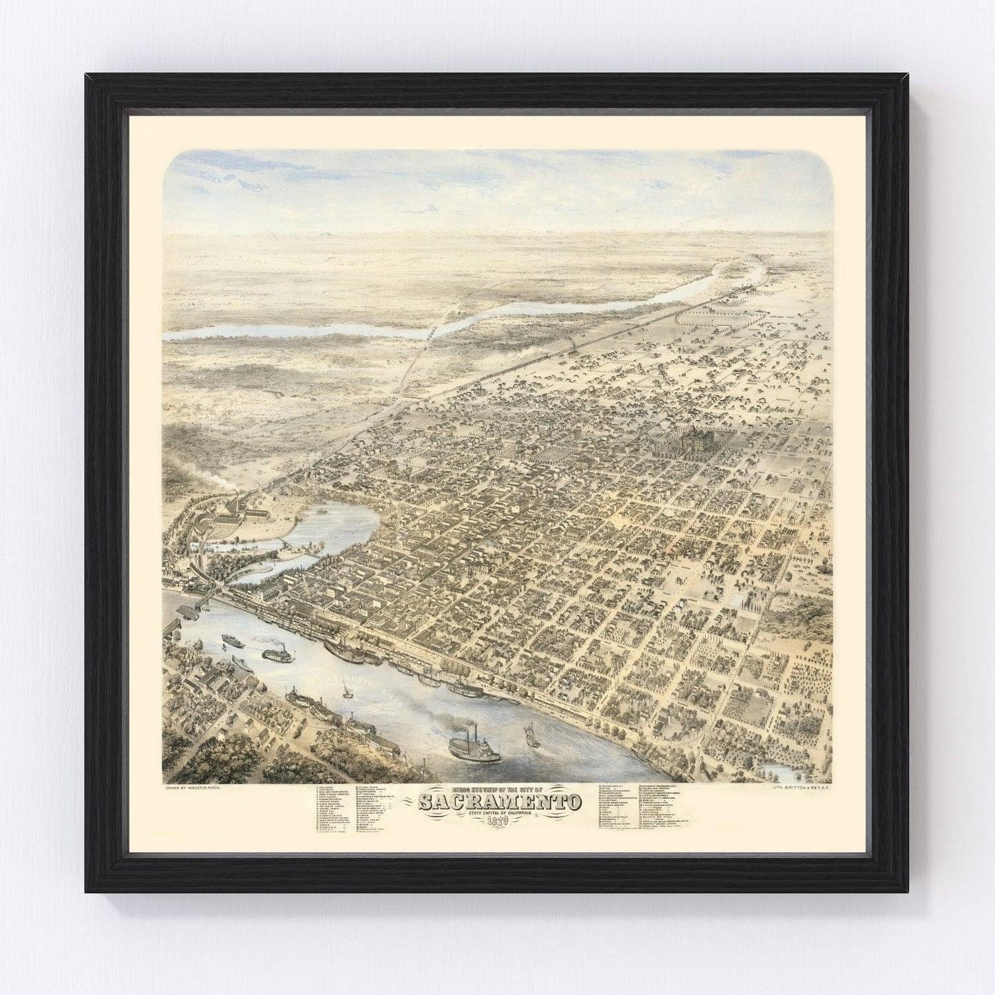 Vintage map of Sacramento, California, 1870