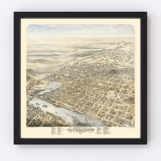 Vintage map of Sacramento, California, 1870