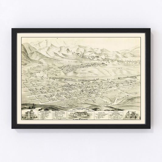 vintage map of Colorado Springs, Colorado, 1874