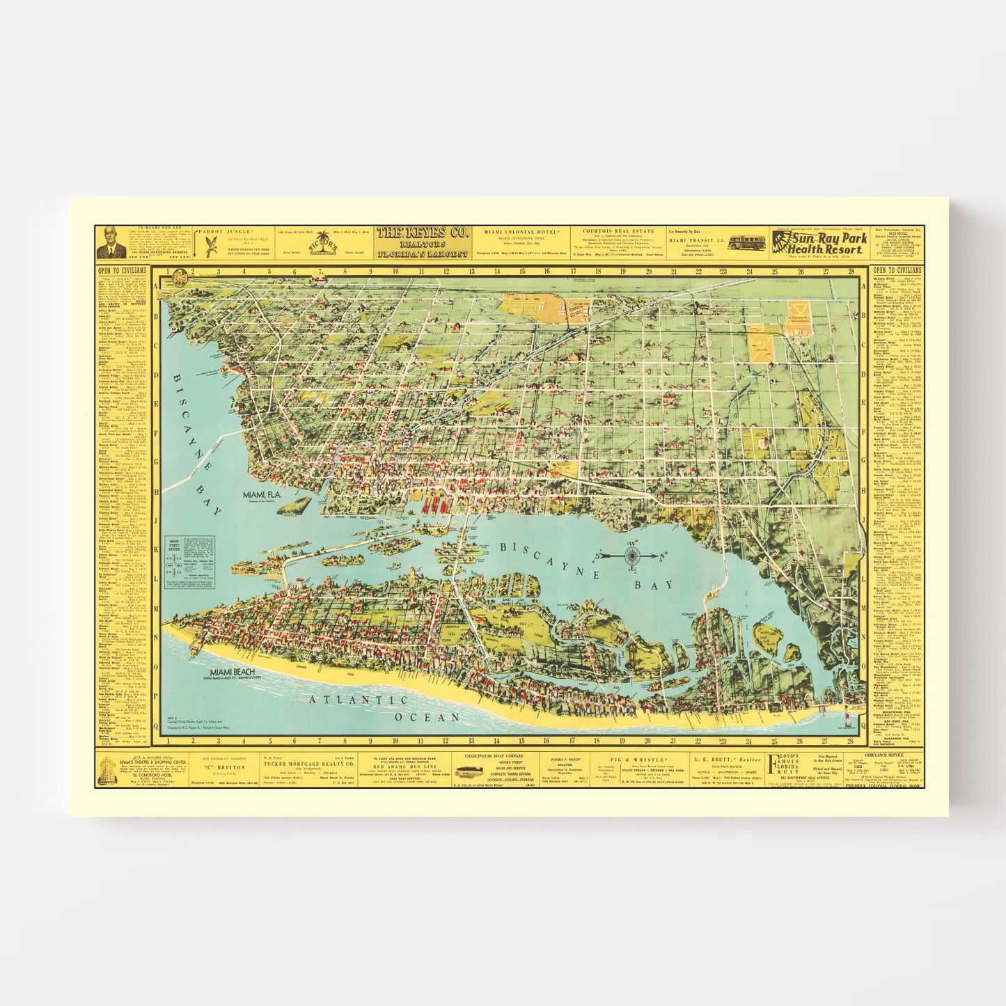 Vintage Map of Miami, Florida, 1940