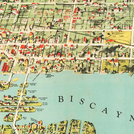 Vintage Map of Miami, Florida, 1940