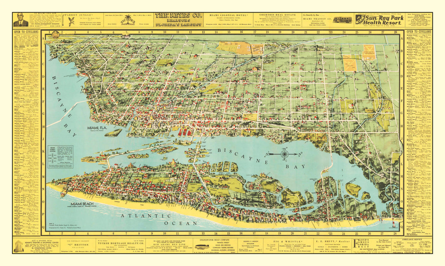 Vintage Map of Miami, Florida, 1940