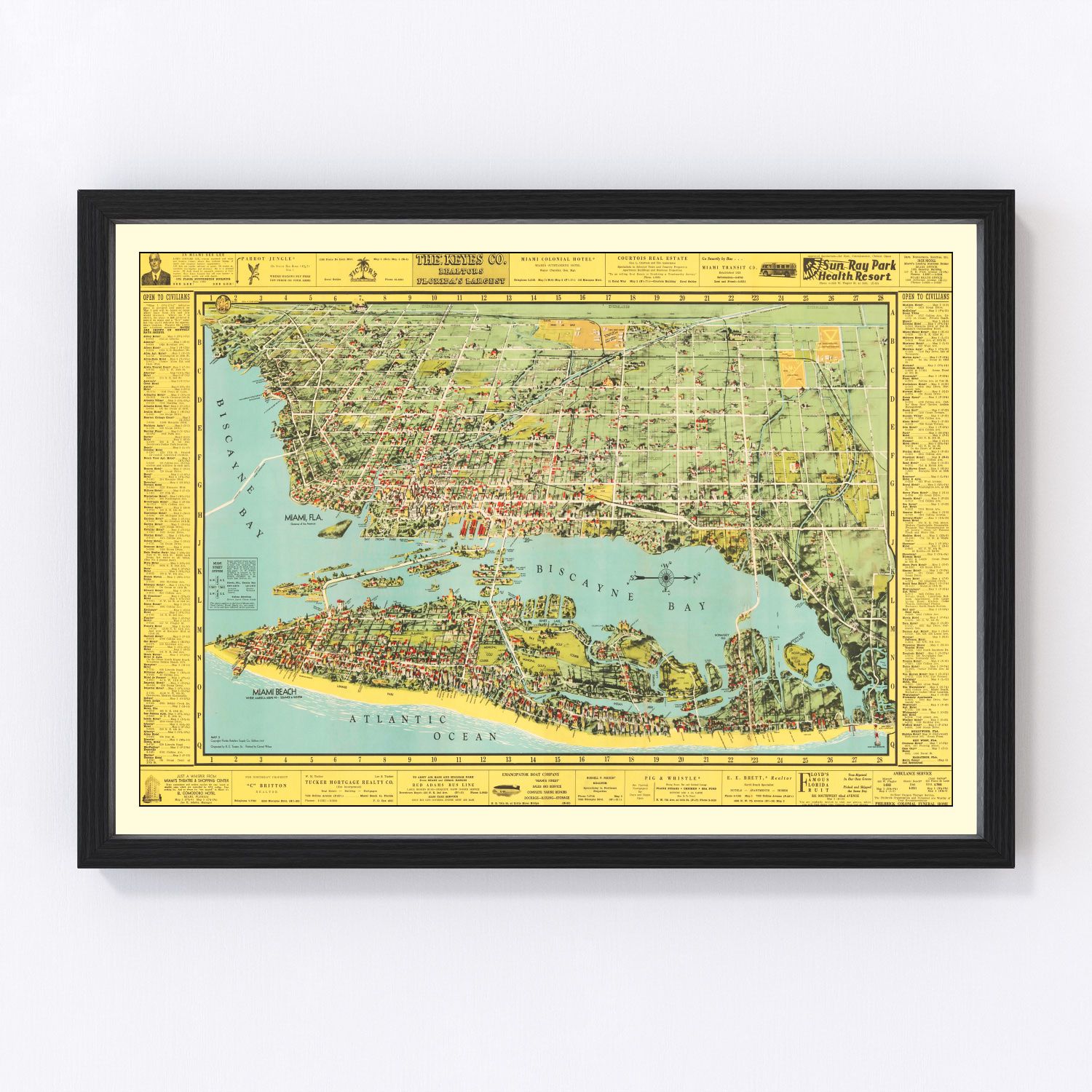 vintage map of Miami, Florida, 1940