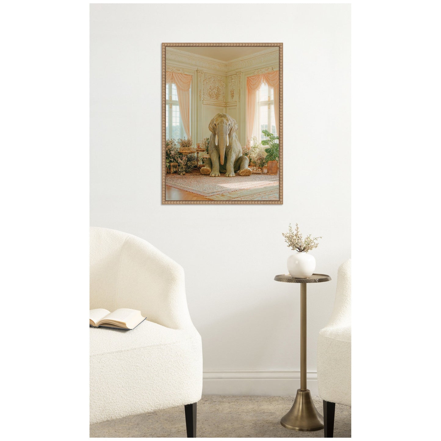 Lazy Elephant in His Room Framed Canvas Wall Art