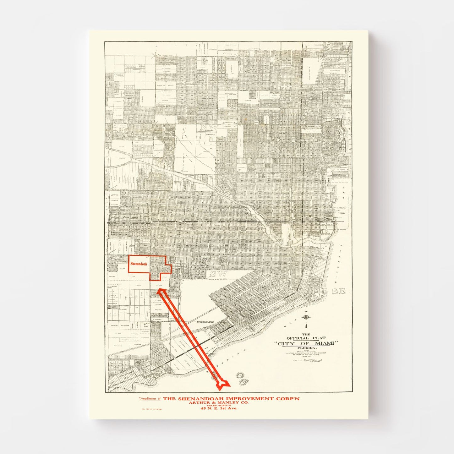 Vintage Map of Miami, Florida, 1918