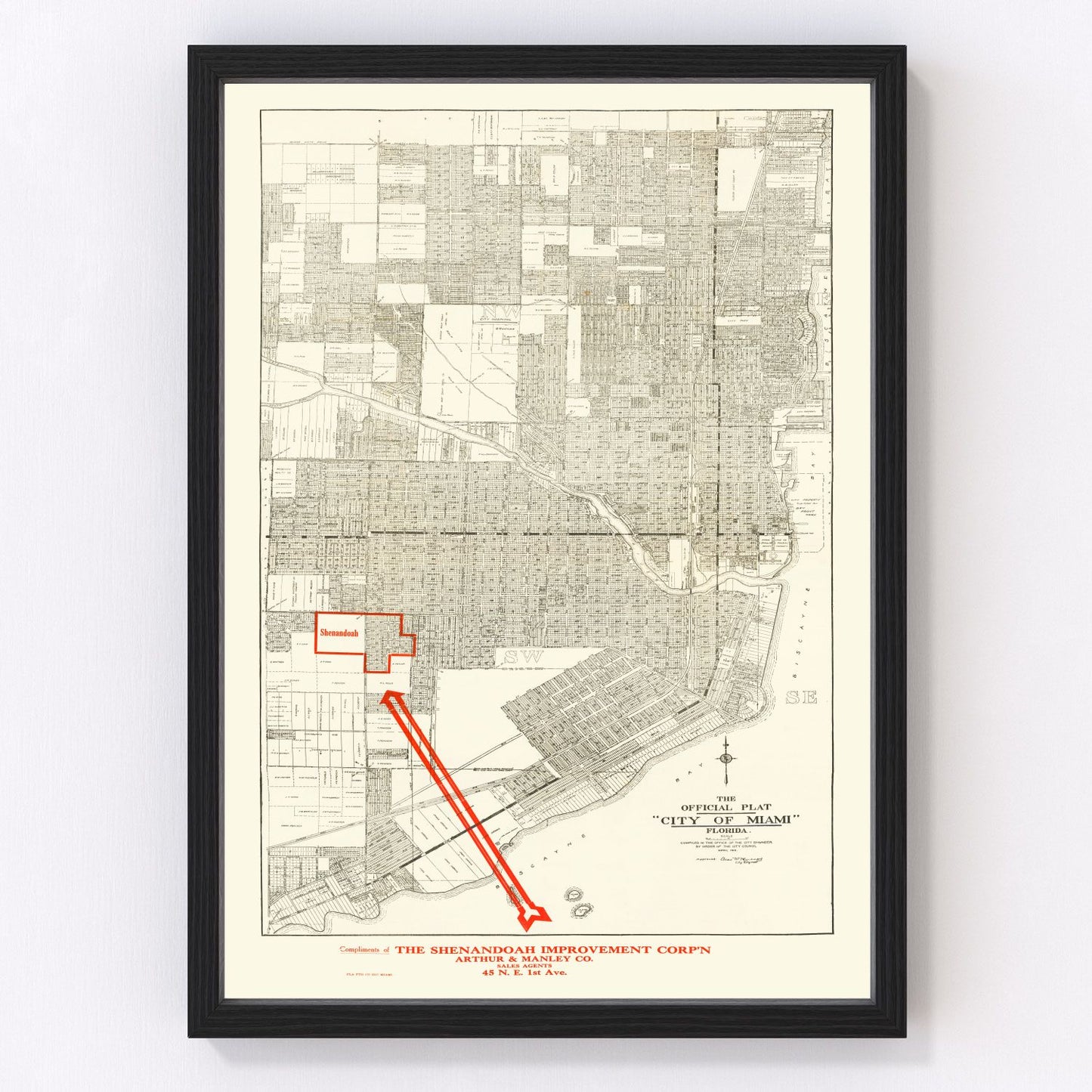 vintage map of Miami, Florida, 1918
