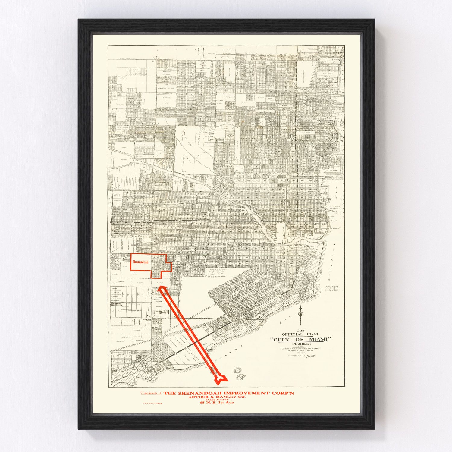 vintage map of Miami, Florida, 1918