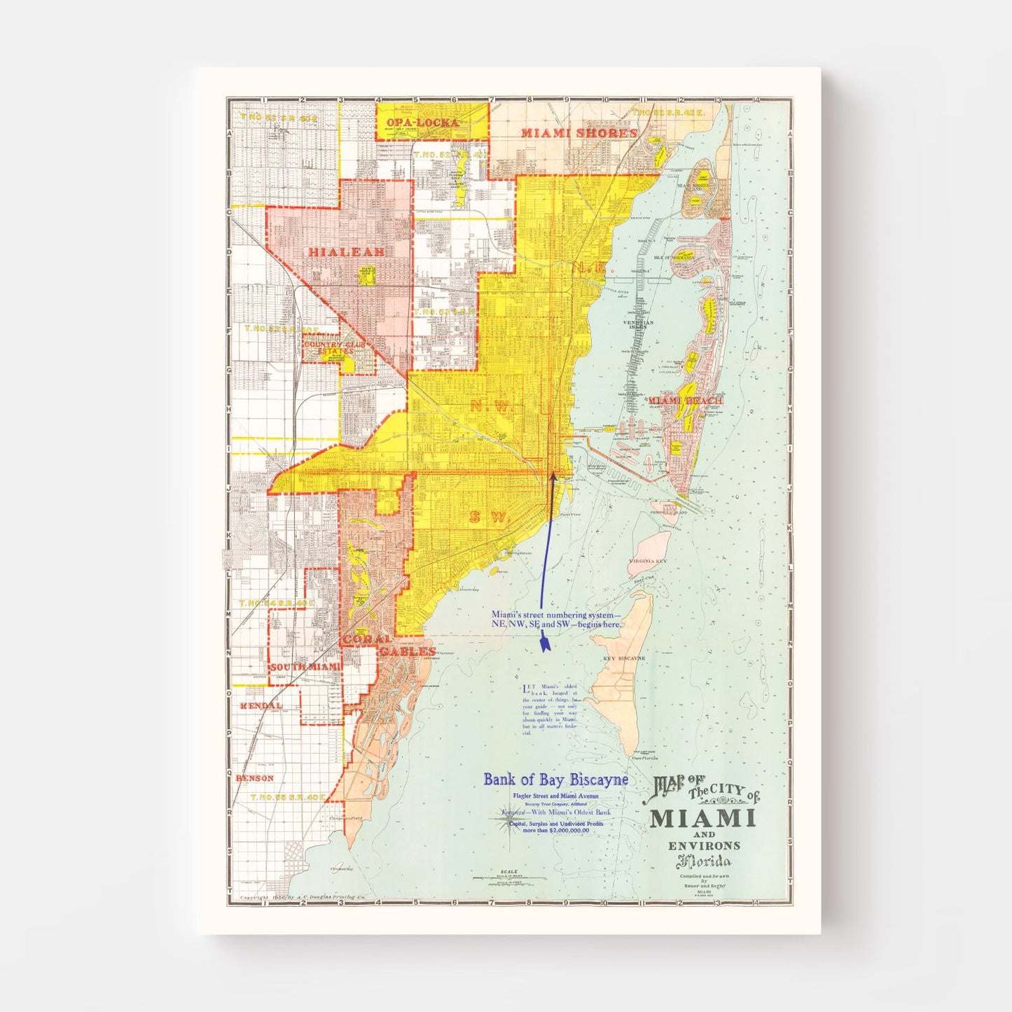 Vintage Map of Miami, Florida, 1926