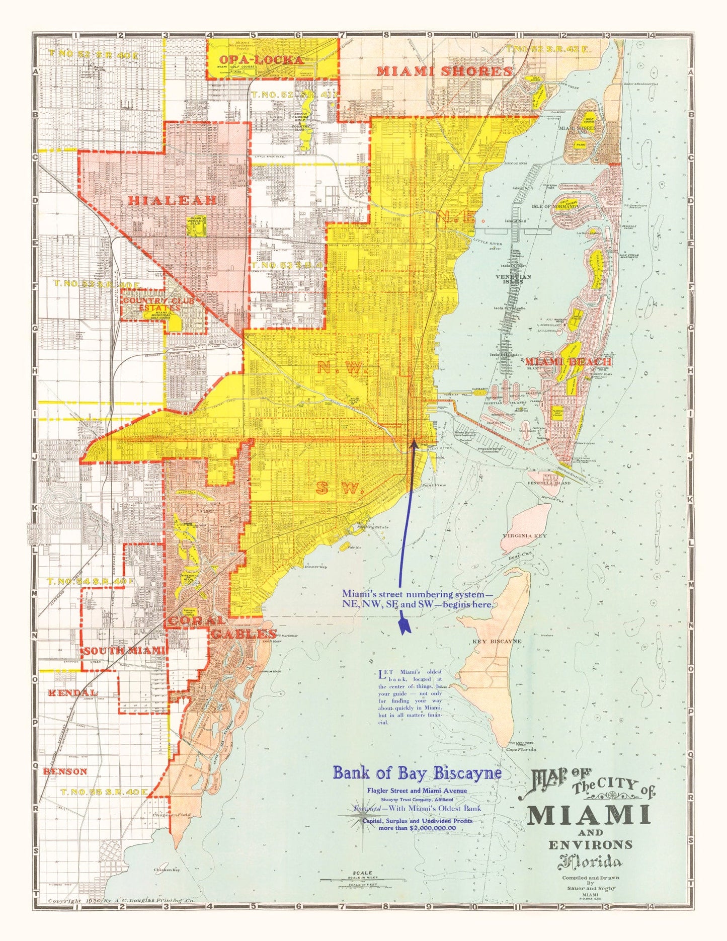 Vintage Map of Miami, Florida, 1926