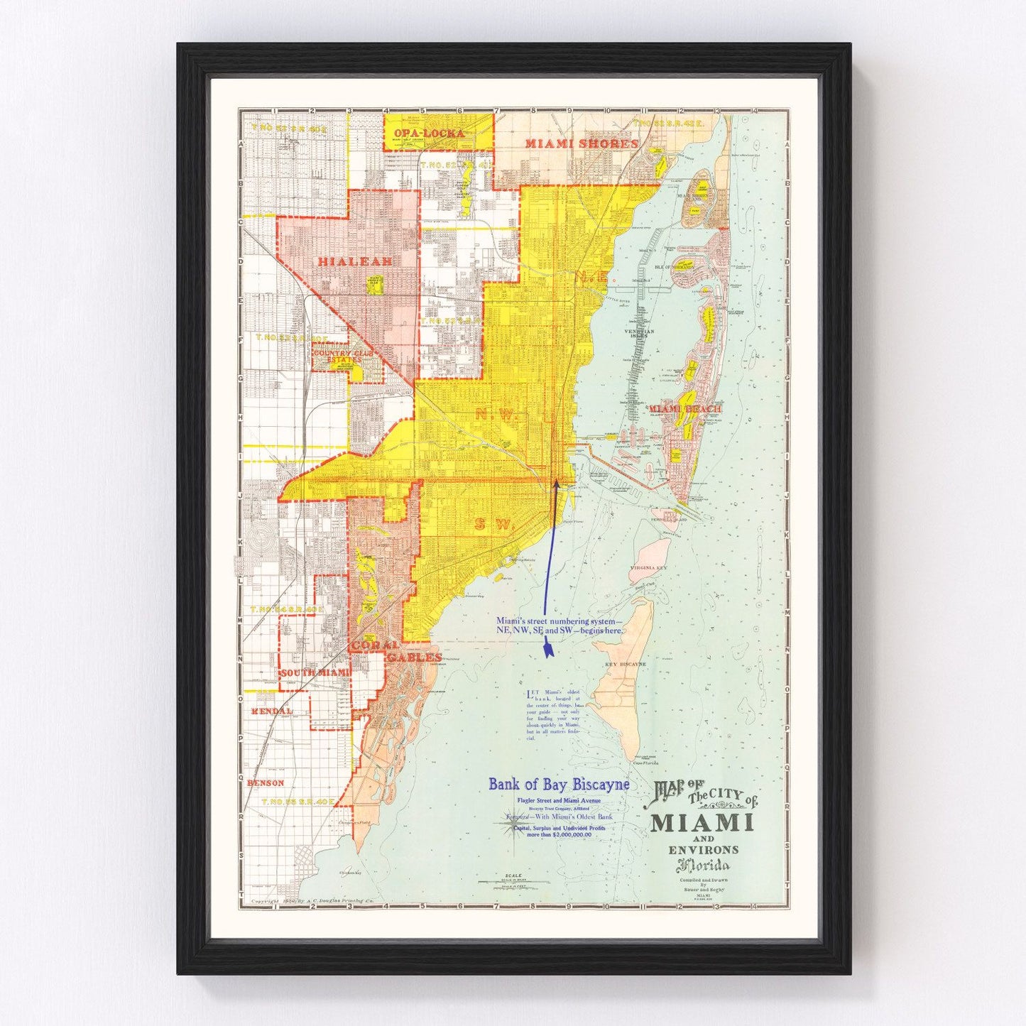 vintage map of Miami, Florida, 1926