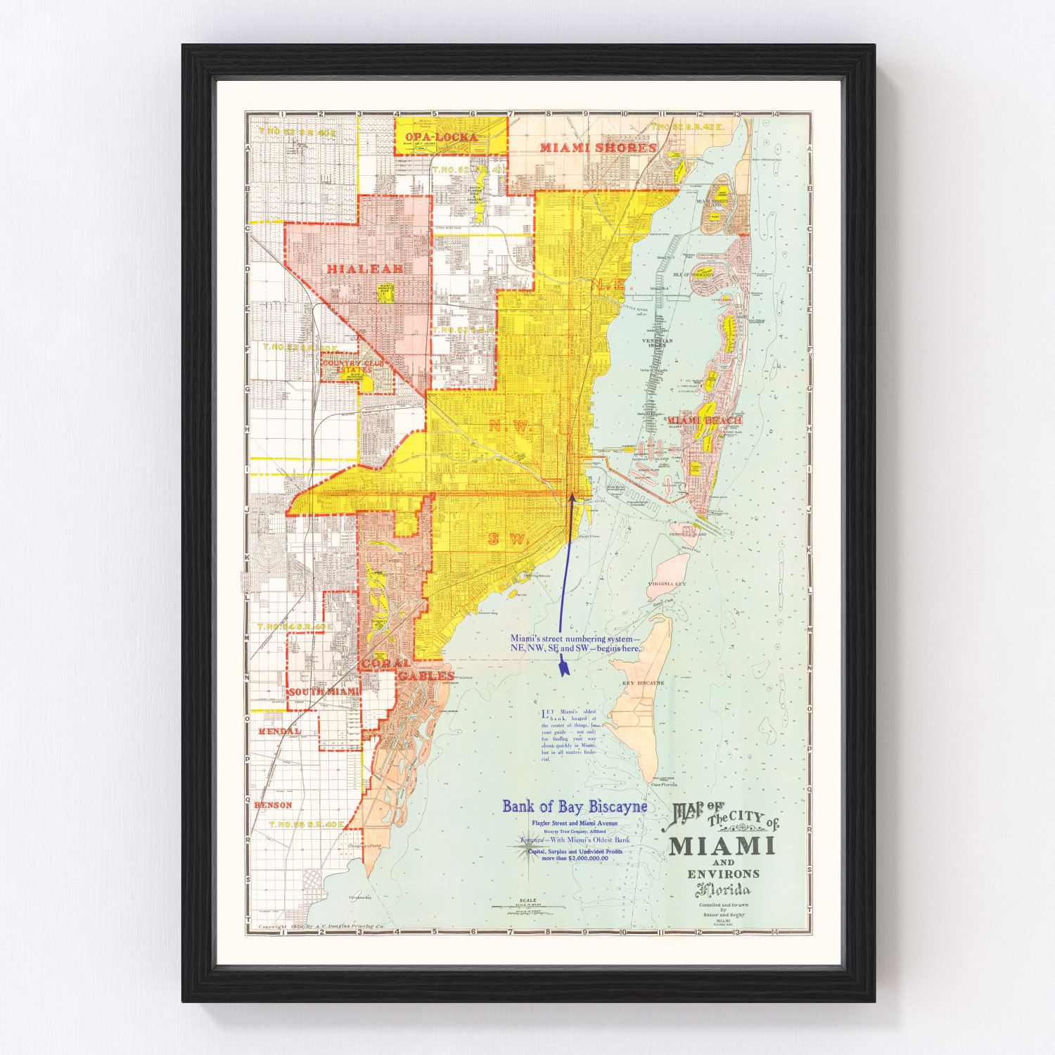 vintage map of Miami, Florida, 1926