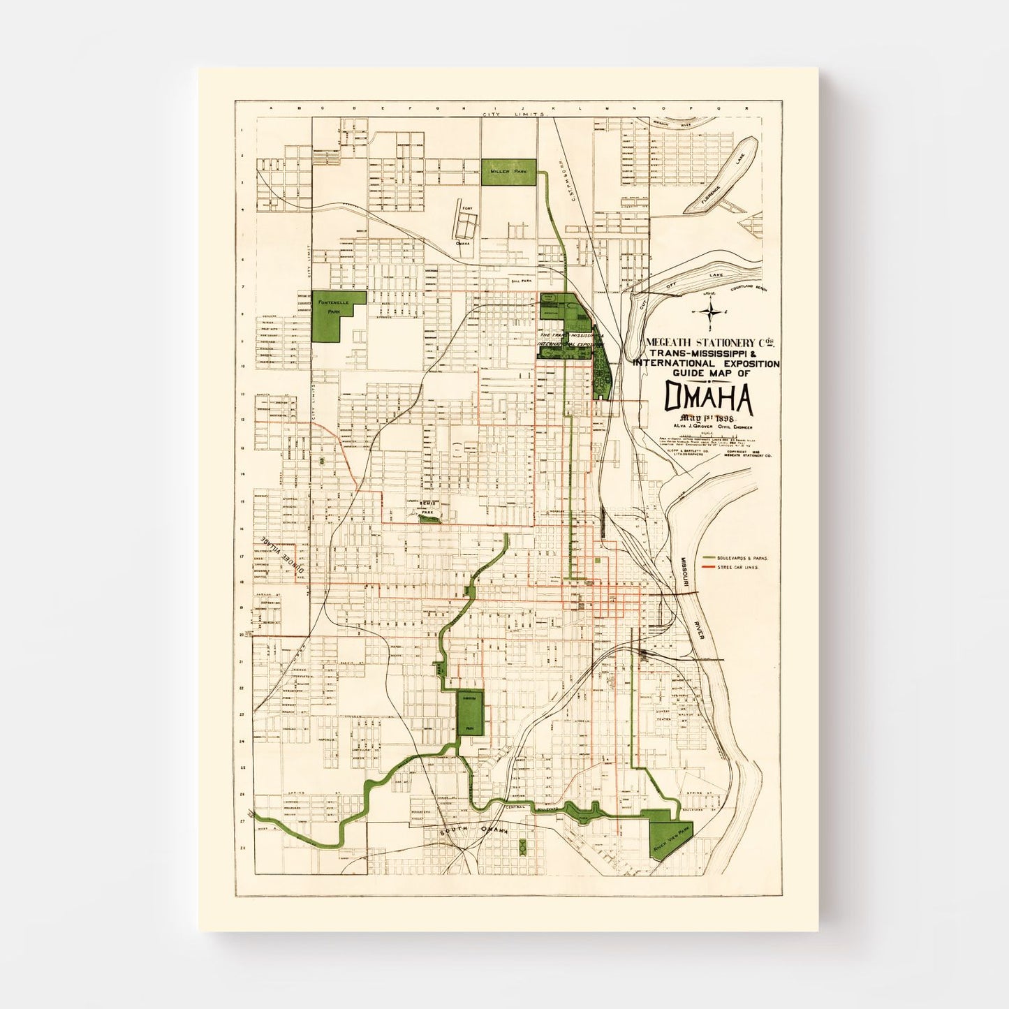 Vintage Map of Omaha, Nebraska, 1898