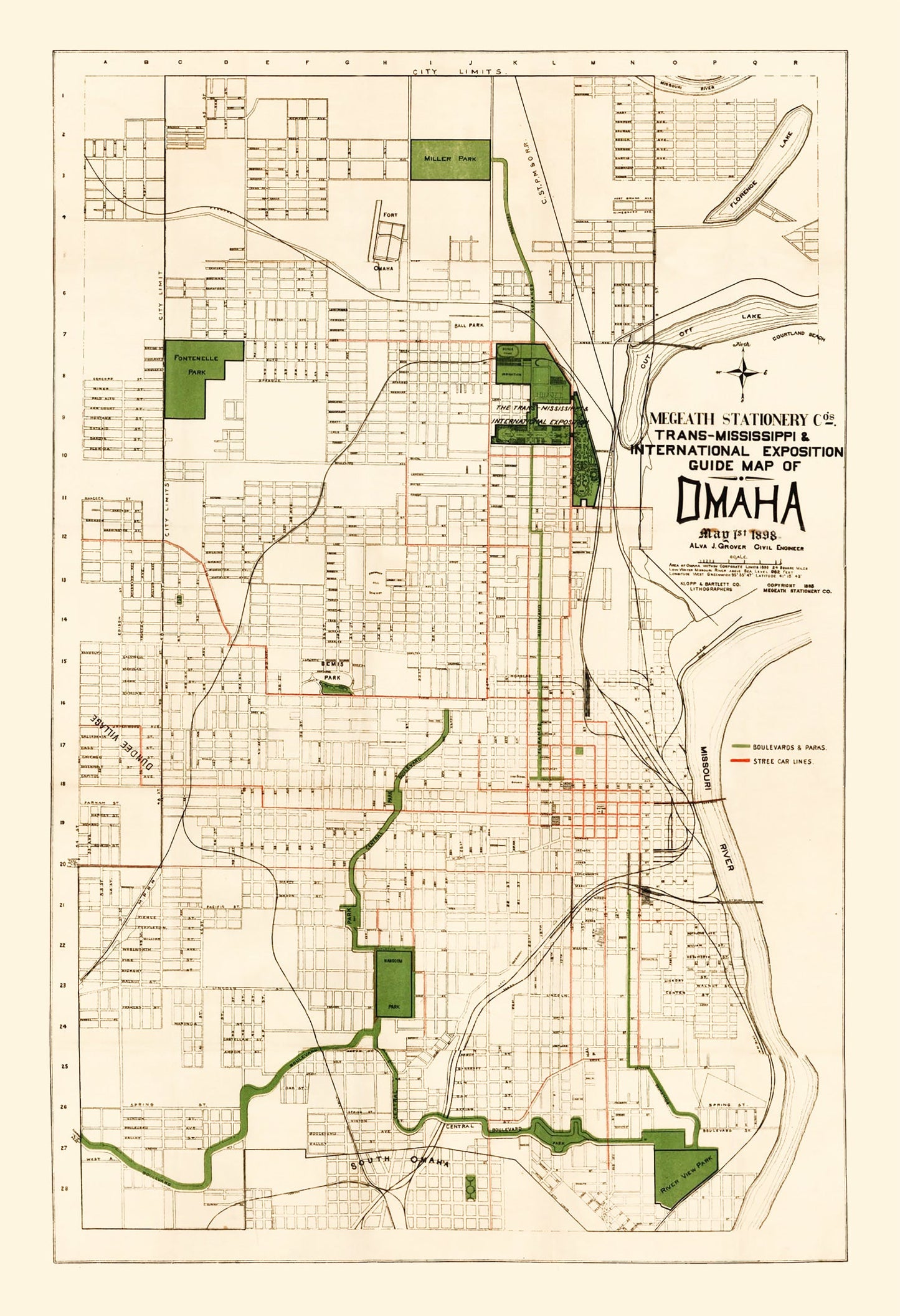 Vintage Map of Omaha, Nebraska, 1898