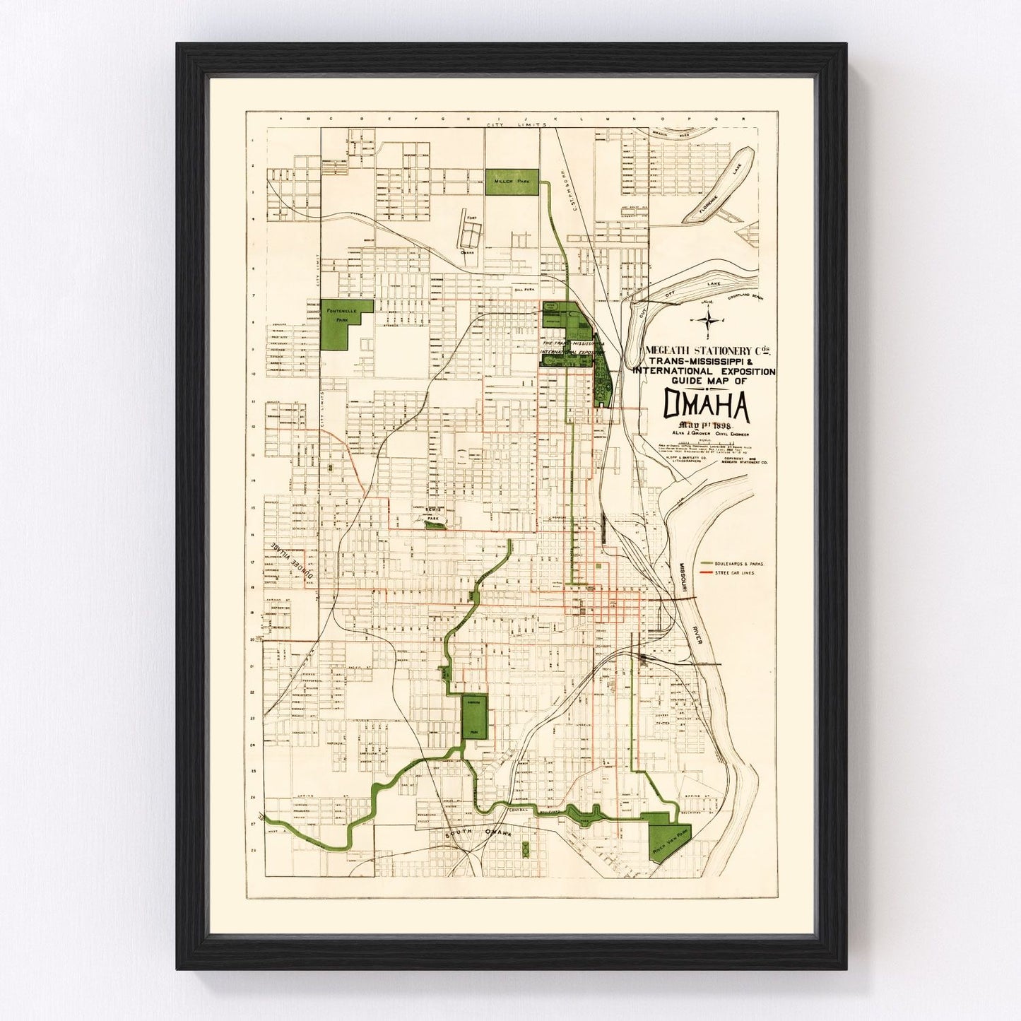Vintage map of Omaha, Nebraska, 1898