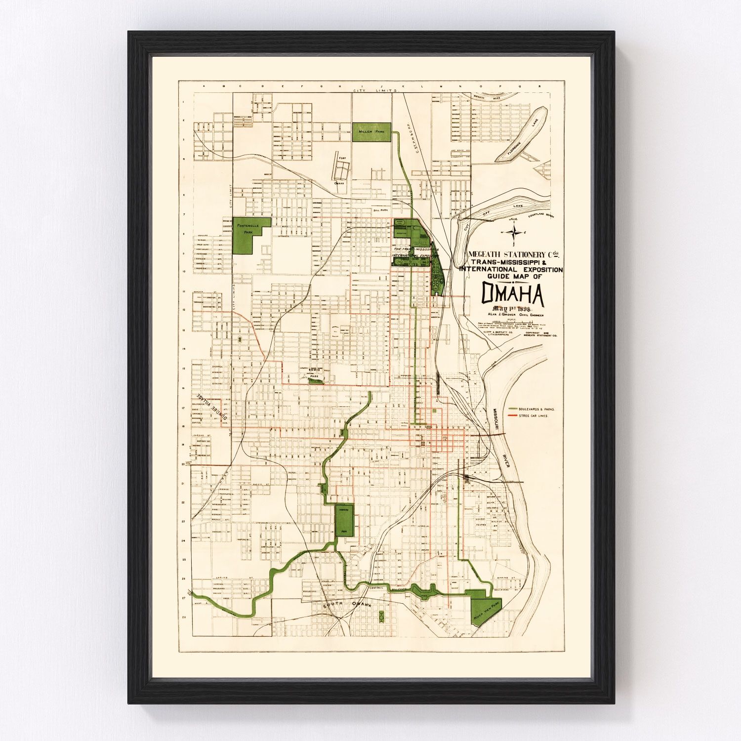Vintage map of Omaha, Nebraska, 1898