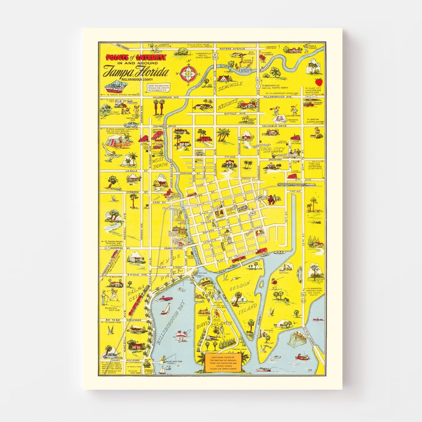 Vintage Map of Tampa, Florida, 1950