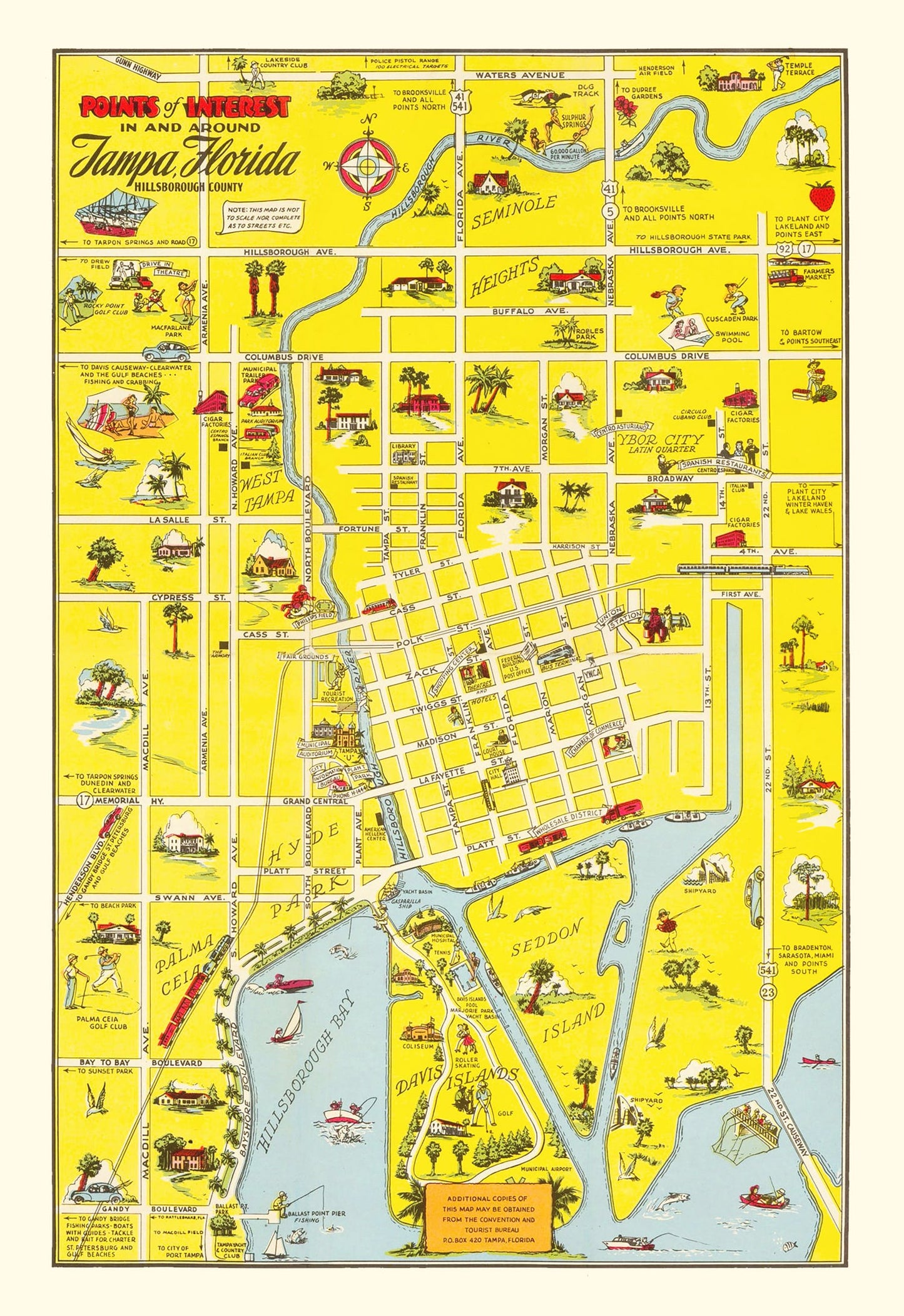 Vintage Map of Tampa, Florida, 1950